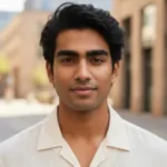 Portrait of a young man standing outdoors in natural light.